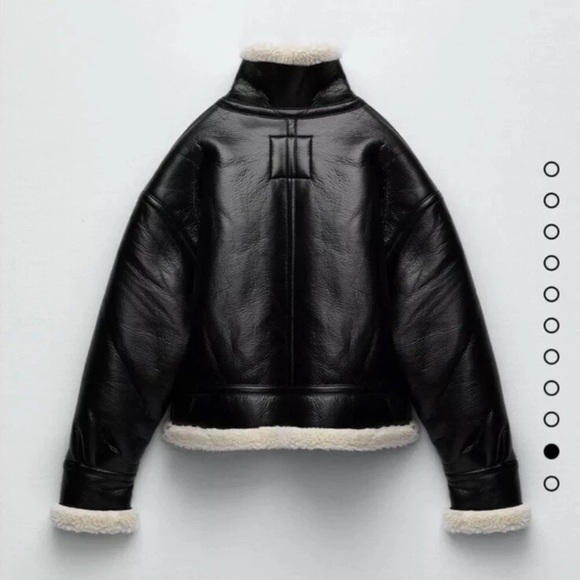 ZARA faux leather fleece collar jacket / leather Fleece Moto CEO Jacket SMALL - Picture 6 of 8